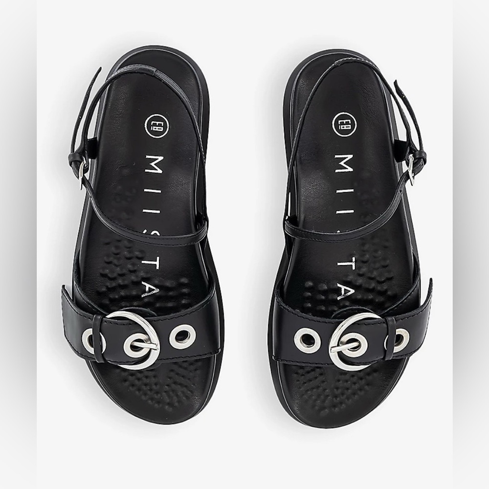 Miista Silba Eyelet Black Leather Sandals Size 38
